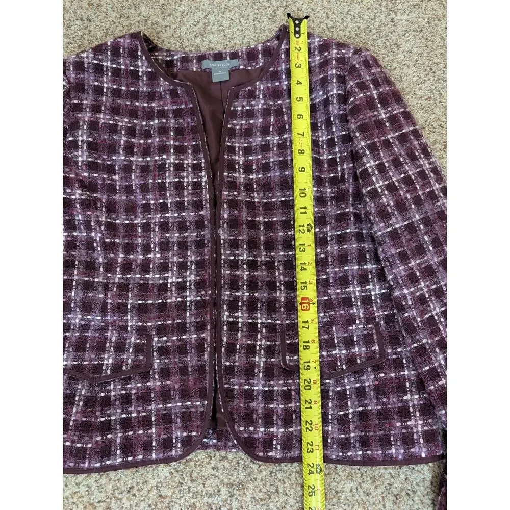 Ann Taylor Womens Size 16 Purple Tweed Jacket Hook And Eye Closure Equestrian